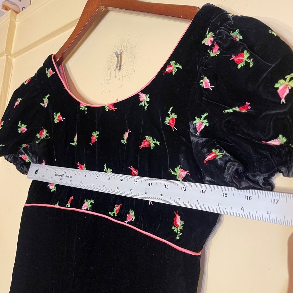 Puff Sleeve Black Velvet Elegant Black Floral Maxi Dress Bridgerton - Picture 13 of 14